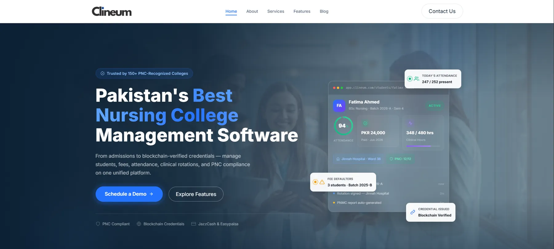 Enterprise Medical College & Hospital ERP for Clineum website preview
